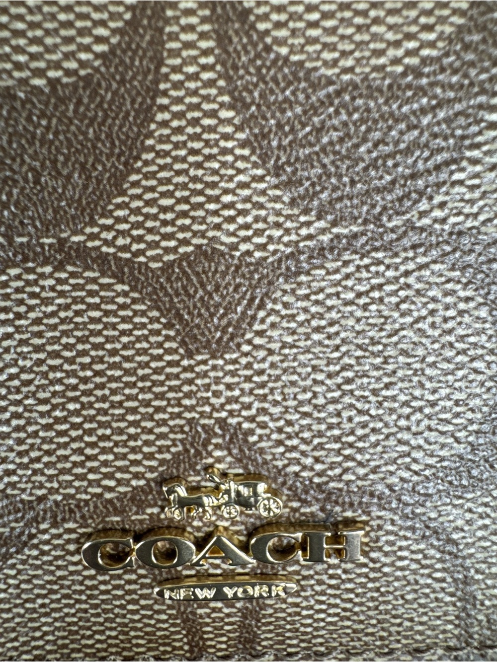 COACH Small Tri-Fold Wallet in Khaki and Gold Signature Coated Canvas - Picture 5 of 10